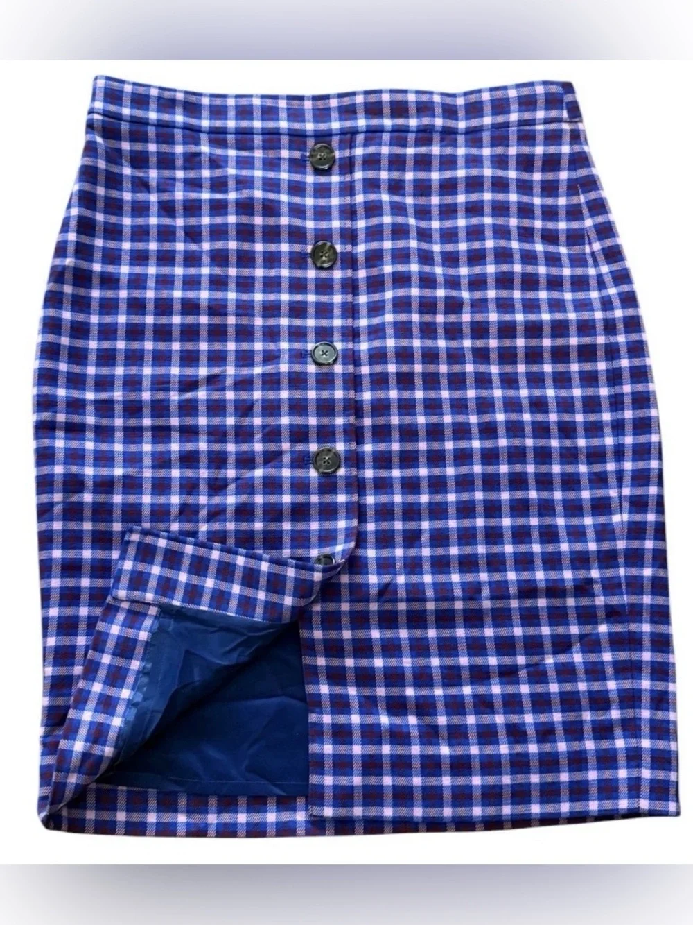 J. Crew Purple Plaid Pencil Skirt with Buttons Size 10